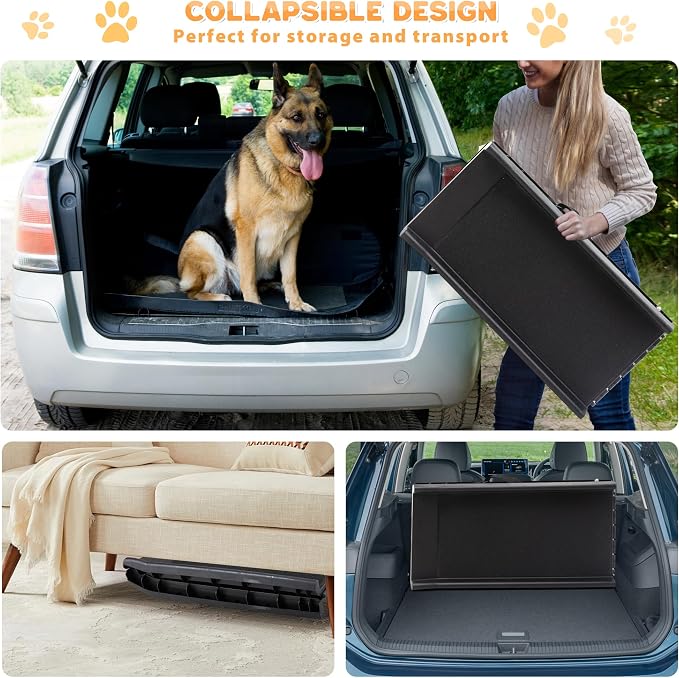 COZIWOW Folding Dog Ramps, 62”L Portable Pet Ramp for Large Dogs SUV,Cars,Lightweight Cat Ramp Non-Skid Surface Steps for High Bed,Stairs,Couch-Easy Storage(Black, 62" L)