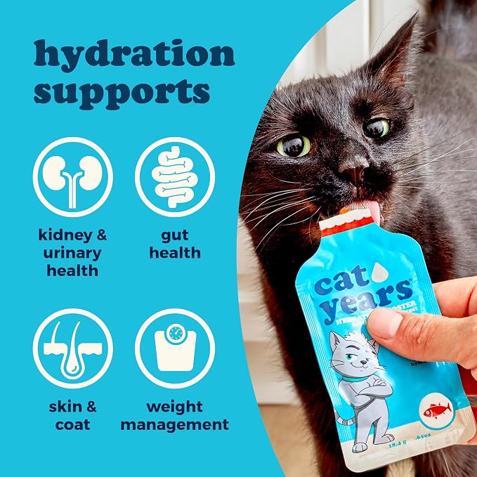 Cat Years Daily Lickable Cat Treat, Squeezable Hydration Booster, Supplement for Cats (Tuna (Pack of 7))