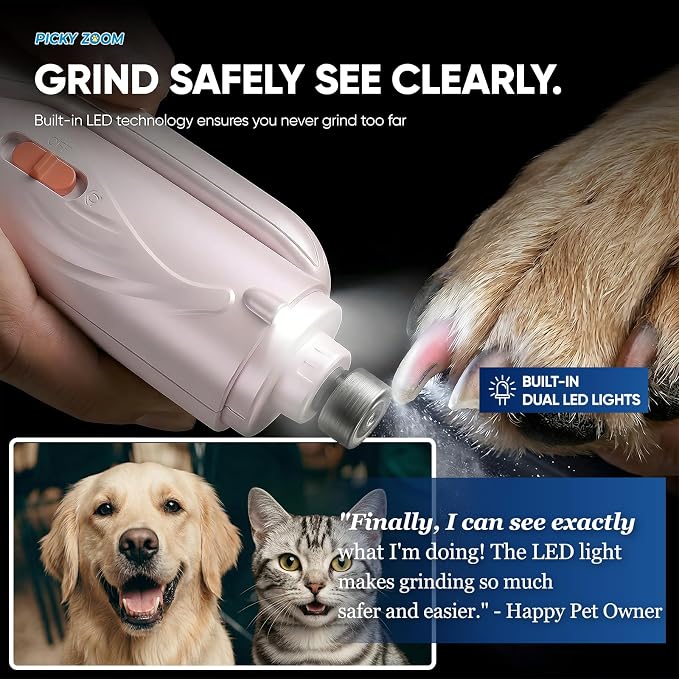 2-in-1 Dog & Cat Nail Clippers and Grinder with Light – Safety Guard to Avoid Overcutting, Sharp Blade, Painless Quiet Pet Nail Claw Trimmers, Professional Grooming Tool for Large Small Pets