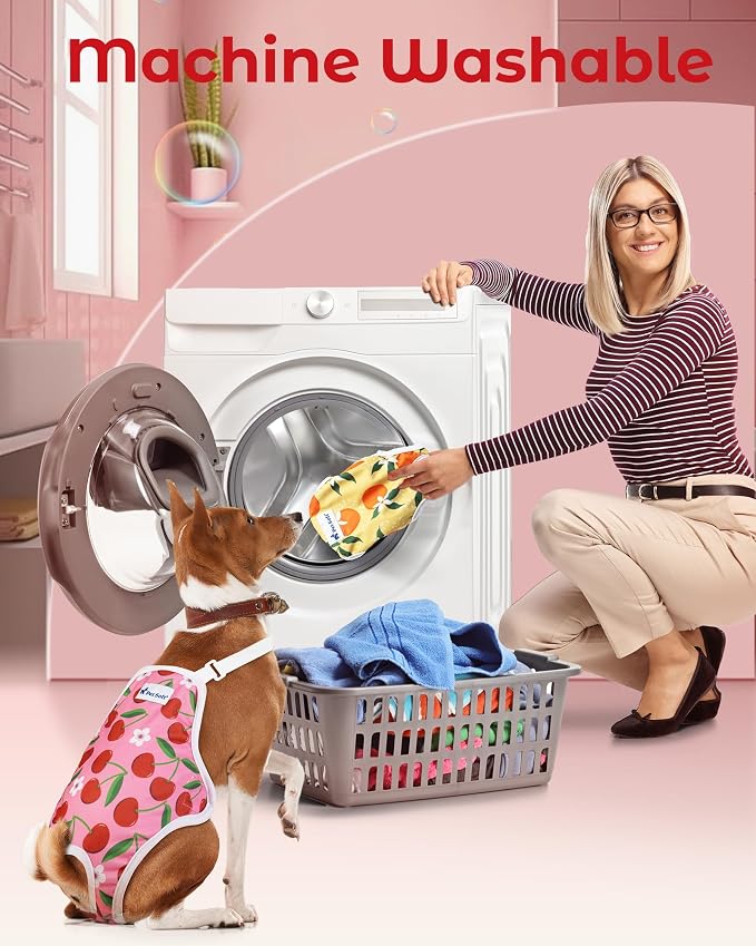 Pet Soft Dog Diapers Female Onesie Sanitary Pantie with Adjustable Suspender, Colorful Pattern Washable Puppy Diapers Female, Super Absorbent Underwear Dog Diaper for Heat (Fruit, M)