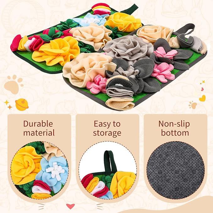 Yinkin 2 Pcs Rabbit Foraging Snuffle Mat for Small Animals Puzzle Toys Funny Interactive Nosework Feeding Mat for Bunny Hamsters Guinea Pigs Ferrets Chinchillas (17.7 x 9.8 Inches,Fashion Styles)