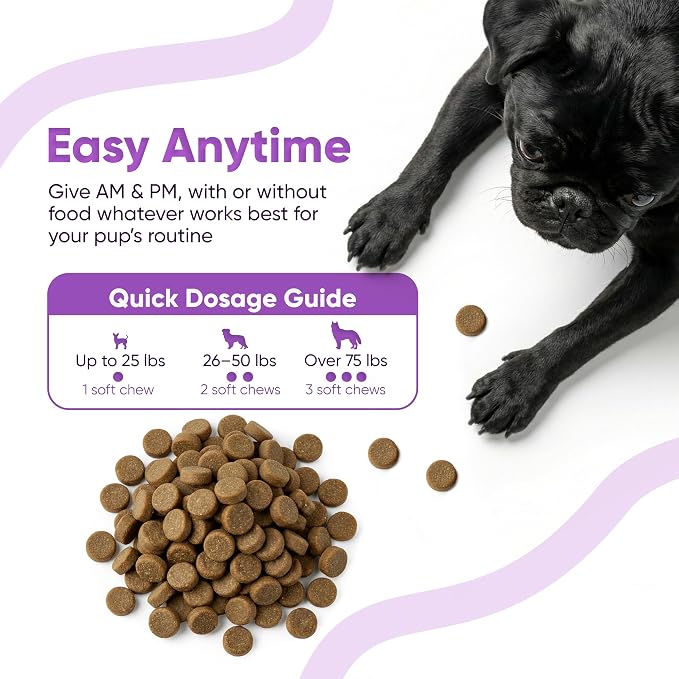 SNIFF 'N' CHOMP Dog Calming Chews, Peanut Butter Flavor, Natural Anxiety Relief with L-Theanine Chamomile Valerian Melatonin, Stress Support for All Breeds, Calming Dog Treats | 90 Soft Chews