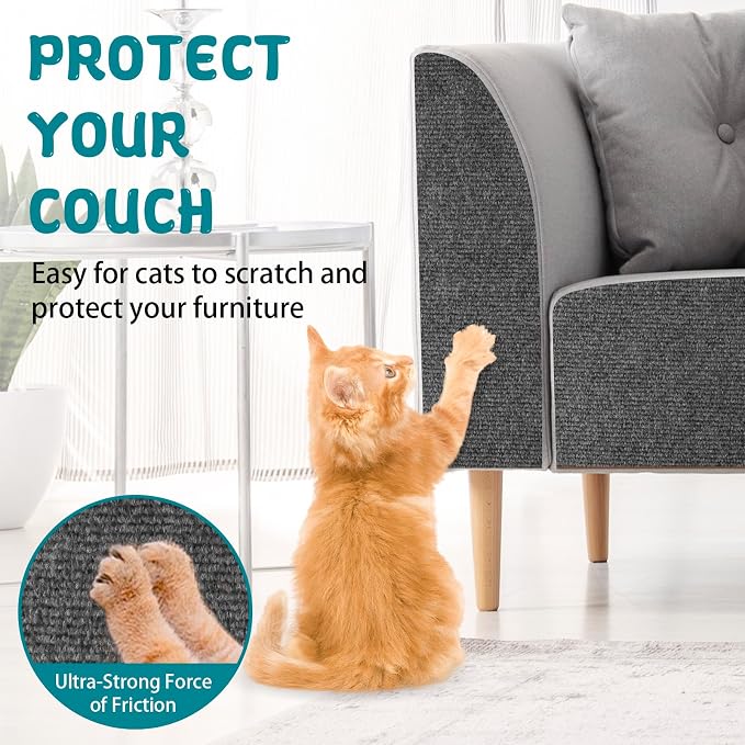 Climbing Cat Scratcher Mat Trimmable Cat Scratching Post Carpet 157.4’’x15.8’’ Self Adhesive Carpet Mat Pad Replacement for Cat Tree Shelves Post Couch Wall Furniture Steps DIY Protector (Dark Gray)