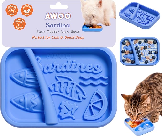 Lick Dish and Sardina Bundle - Silicone Lick Mats + Slow Feeders for Cats & Small Dogs - Non-Slip Designs with Suction Cups - Dishwasher Safe - Extend Mealtimes and Reduce Anxiety - For Wet & Dry Food