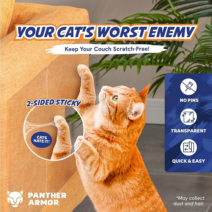 20 Pack Cat Scratch Furniture Protector Tape Sheets, Double-Sided Sticky Training (10 XL, 8 Large, 2 Medium), Anti-Scratch Couch & Sofa Guard,Clear,Not for Leather, Velvet, Microfiber