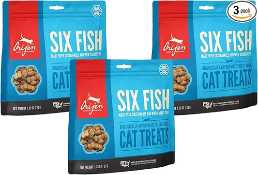 ORIJEN 3 Pack of Six Fish Freeze-Dried Cat Treats, 1.25 Ounces Each, Made in The USA