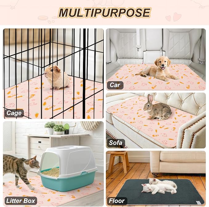 BEAUTYZOO 2 Pack Guinea Pig Cage Liners, Washable Reversible Fleece Guinea Pig Bedding, Waterproof Super Absorbent Pee Pads for Small Animals Rabbit - 24" x 47" Pink