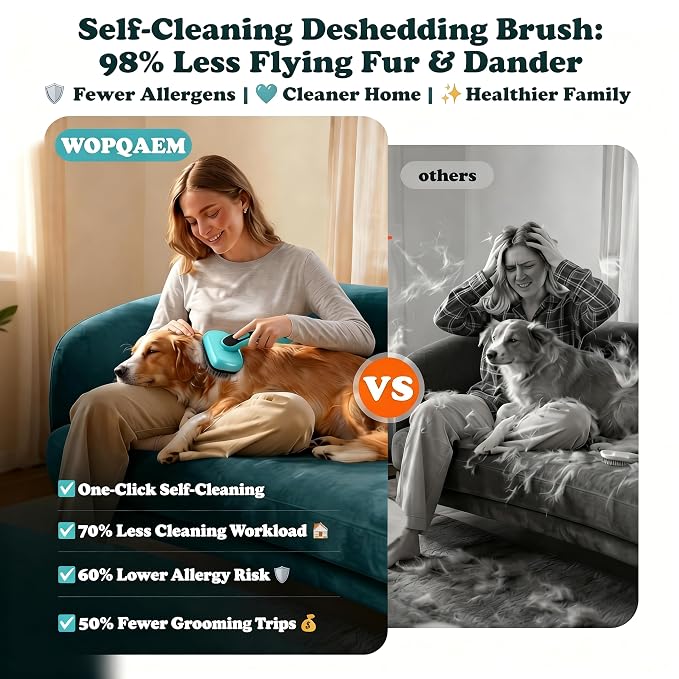 Dog Brush - 3 Pcs Self Cleaning Slicker Brush & Nail Clippers & Pet Comb for Dogs,Cats and Horses, Skin Friendly Deshedding Grooming Tool whit Short Long Haired Pets