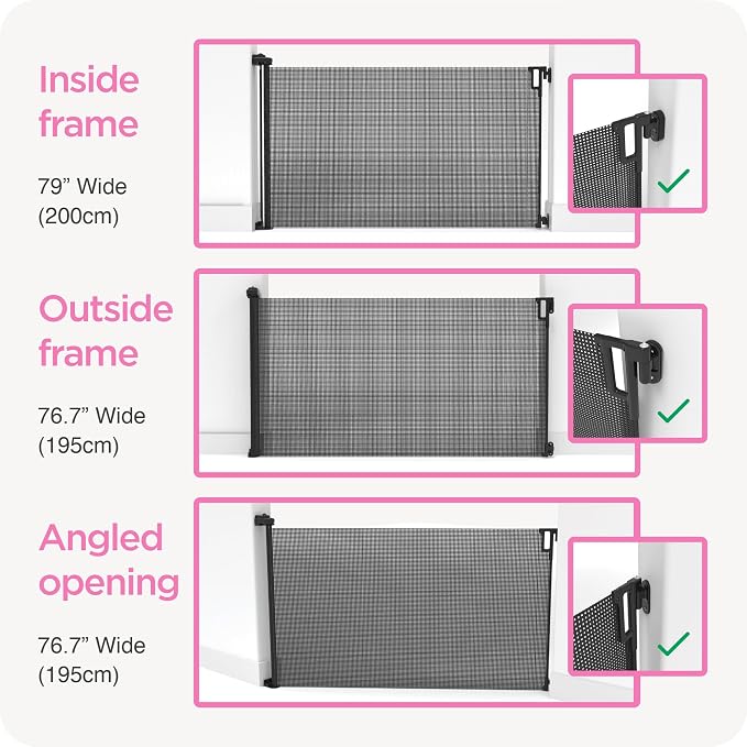 Perma Child Safety Indoor Outdoor Ultimate Retractable Baby Gate, 38.6" Tall Extends to 79" Wide, Black