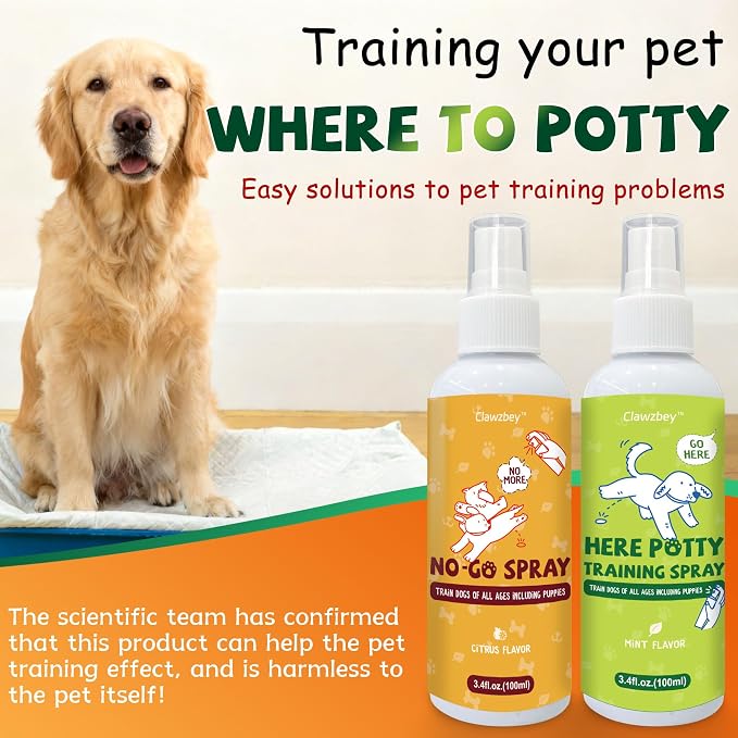 Dog Potty Training Spray Set, No-Go Spray & Here Potty Training Spray, Puppy Essentials, Stops Urination & Marking, Indoor and Outdoor Use (3.4 fl oz, 2 Pack)