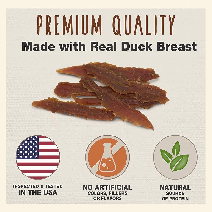 Cadet Gourmet Duck Jerky Dog Treats For Training - Healthy & Natural Dog Training Treats for Small & Large Breeds - Inspected & Tested in USA (3 oz.)