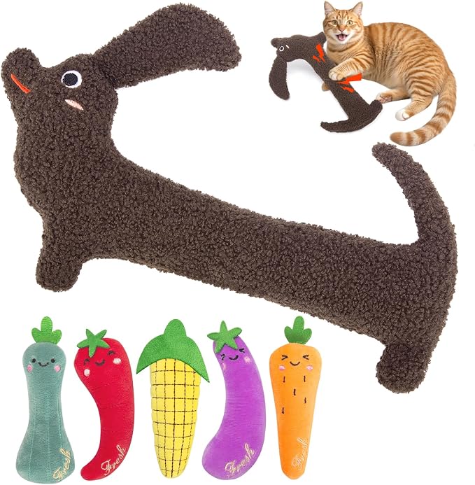 ETEKYER Cat Toys for Indoor Cats, Refillable Catnip Crinkle Kitten Toy, Carrot Pillow, Cat Nip Kitty Teeth Cleaning Toy
