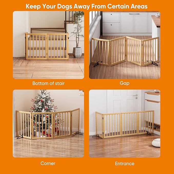 Natural 37-74" Wide Dog Gate for Stair, Bamboo Dog Gates for the House Doorways, Freestanding Pet Gates for Dogs, Doogie Puppy Fence Gate