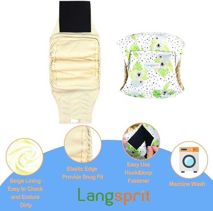 Langsprit Male Belly Bands for Dogs (Pack of 3) - High Absorbing Dog Wraps Male Washable - Reusable Small Doggy Doggie Puppy Dog Diapers (Koala, X-Small)