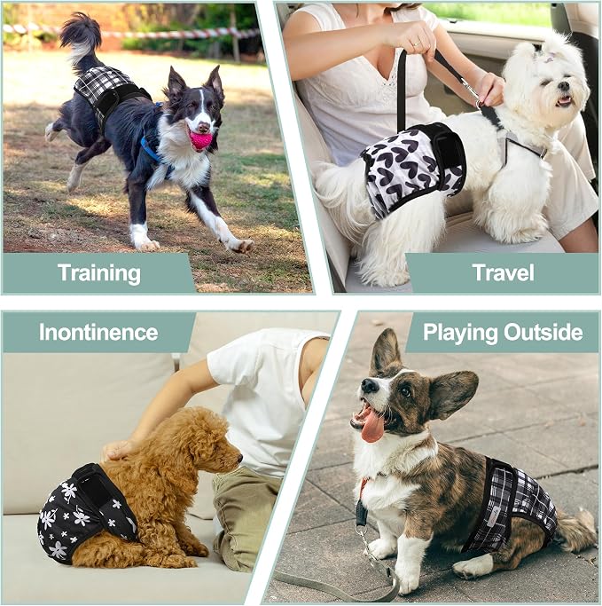 Female Dog Diapers - Premium Reusable Diapers for Doggie in Heat - Highly Absorbent for Pet Incontinence with Adjustable Snaps Black, S