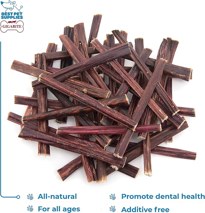 GigaBite Beef Esophagus Dog Treats - Natural Gullet Sticks for Dogs, High Protein Single Ingredient Dog Chews, Rawhide Free Dental Dog Treats for All Dog Breeds - Sticks (6 Inch), Pack of 50