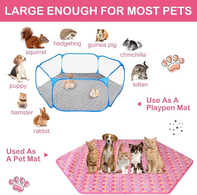 Preboun 4 Pcs 47 in Guinea Pig Playpen Pad Waterproof Hexagon Mat Reusable Dog Playpen Liner for Small Animal Rabbit Cage Tent Pee Pad Washable Yard Fence(Vivid Star)