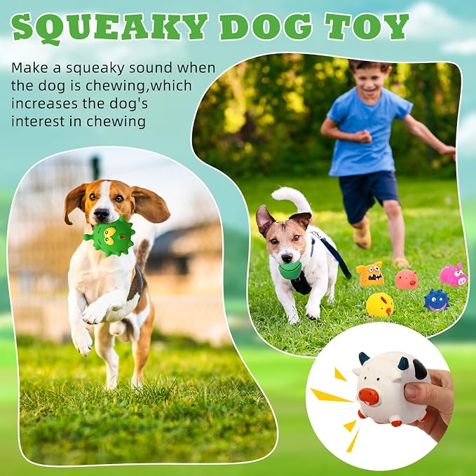 Shappy 20 Pcs Latex Dog Squeaky Toys, Soft Rubber Chew Squeaky Dog Toys Balls for Funny Animal Sets Interactive Fetch Play Chew Molar for Small Medium Dogs Pets