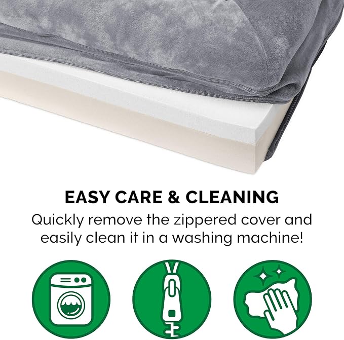 Furhaven Memory Foam Dog Bed for Large Dogs w/ Removable Bolsters & Washable Cover, For Dogs Up to 125 lbs - Faux Fur & Velvet Sofa - Smoke Gray, Jumbo Plus/XXL