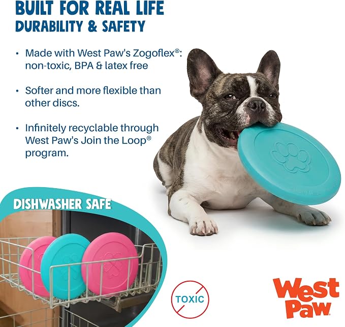 WEST PAW Zogoflex Zisc Dog Flying Disc, High Flying Aerodynamic Disc for Dogs Puppy – Lightweight, Floatable Disc for Fetch, Tug of War, Catch, Play – Doubles as Food/Water Bowl, Small 6.5", Geranium