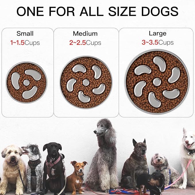 Slow Feeder Dog Bowl-1Cup for Small Puppy, Double-Layer 304 Stainless Steel Puzzle Bowl, Anti-Choking for Fast Eaters, Non-Slip Base, Dishwasher Safe [2Pack]
