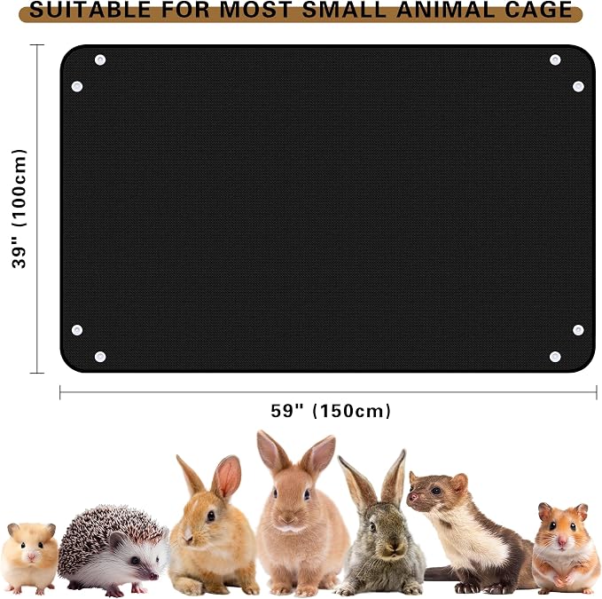 Waterproof Pet Playpen Mats for Bunny, 2 Packs Plastic Floor Mat 59 x 39 in, Reusable Black Cage Liner for Hamsters, Ferrets, Guinea Pig, Rabbits and Other Small Animals