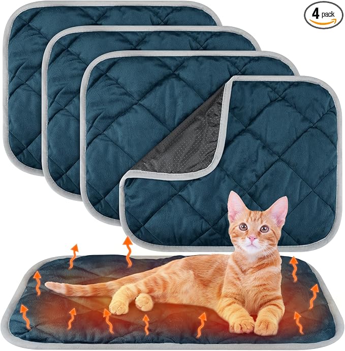 4 Pack Self Heating Cat Pad Self Warming Dog Mat Reflects Body Heat Extra Warm Thermal Pet Pad Washable Dog Cat Bed Crate Bed Mat Blanket (Dark Blue,16 x 20 Inch)