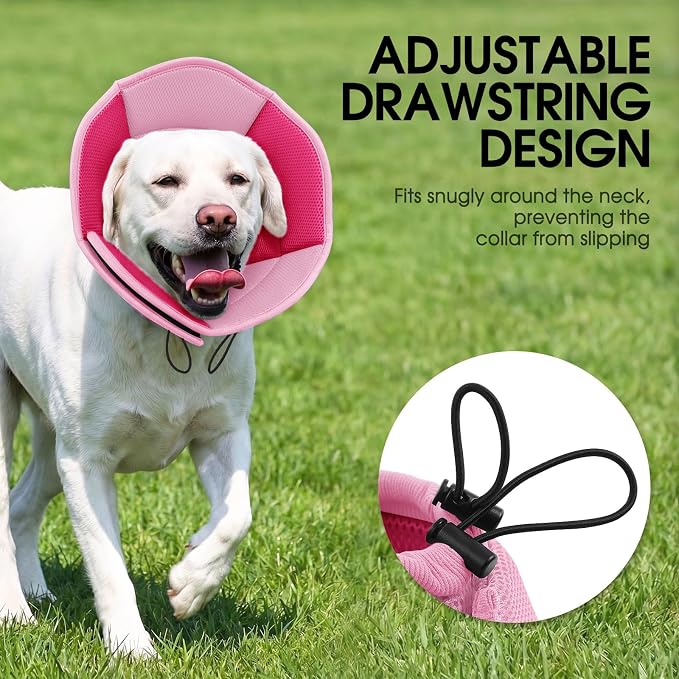 Dog Cone - Soft Cone for Dogs to Stop Licking, Pet E-Collar Alternative After Surgery, Adjustable Pet Recovery Collar for Wound Healing, Pink Small