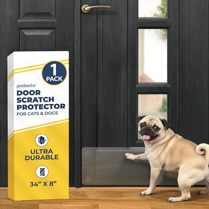 PROTECTO Heavy Duty Door Protector from Dog Scratching, 34x8” Clear Self-Adhesive Door Kick Plate for Bottom of Door, Scratch Protection for Interior & Exterior Doors, Walls, Window & Sliding Doors