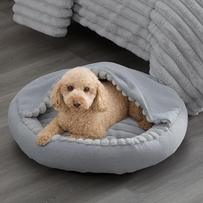 Riverbrook Home Everett Covered Round Cuddly Pet Bed, Gray, Medium