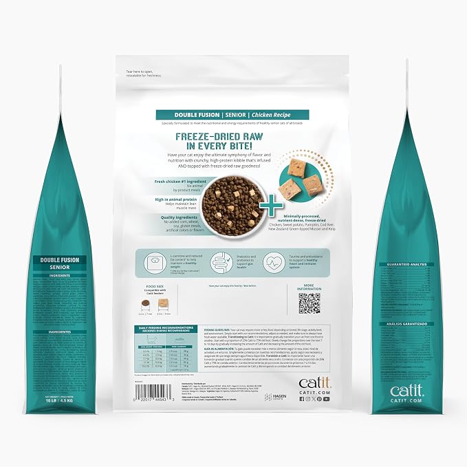 Catit Recipes Double Fusion Senior Chicken Recipe – High-Protein, Freeze-Dried Raw Meat, Nutrient-Dense for Healthy Senior Cats, Fresh Chicken, No Corn, Wheat, Soy, or by-Products, 10 lb