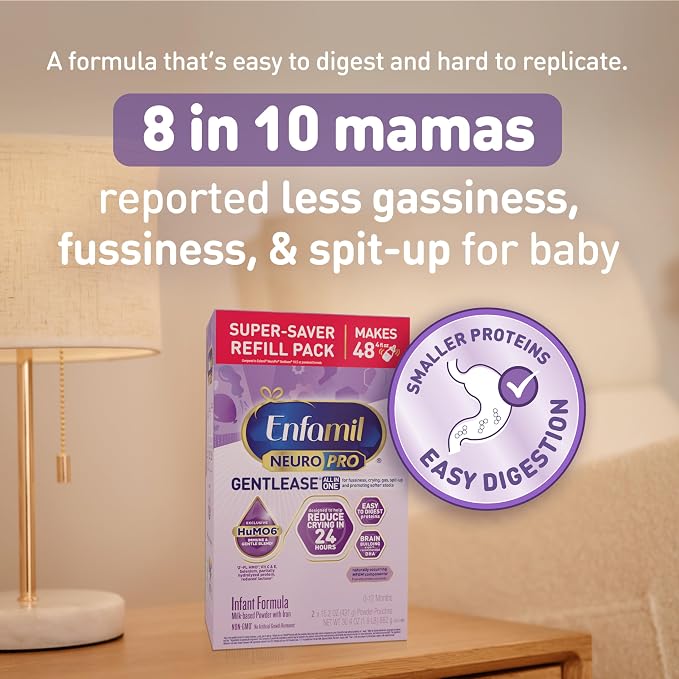 Enfamil NeuroPro Gentlease for easing Fussiness, Crying, Gas, Spit-up in 24 Hrs, Smaller Proteins for Easy Digestion, Brain Supporting DHA, Prebiotic Blend, HuMO6*, Baby Formula, 30.4 Oz (Pack of 4)