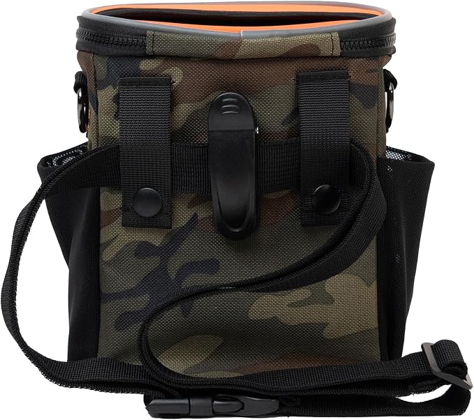 Quickdraw XL Dog Treat Pouch – Multipurpose Training Bag with Waste Bag Dispenser, Phone Pocket, Water Bottle Holders and 3-Way Strap – Durable and Reflective (Orange/Camo)