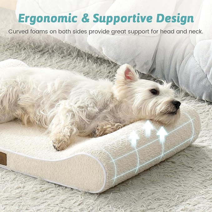 COZY KISS Orthopedic Dog Bed for Medium Dogs up to 65 lbs - Removable Washable Cover with Waterproof Lining & Non-Skid Bottom, Cotton-Polyester Blend Boat-Shaped Lounger Mattress, M(36x24x5.5in)/Beige