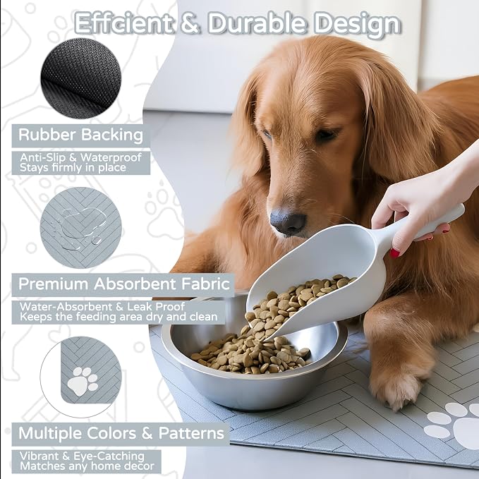 Pet Feeding Mat-Absorbent Dog Feeding Mat for Food and Water Bowl,No Stains Pet Placemat,Quick Drying Water Dispenser Mat for Dog and Cat,Easy to Clean Dog Accessories(S,Light Gray)