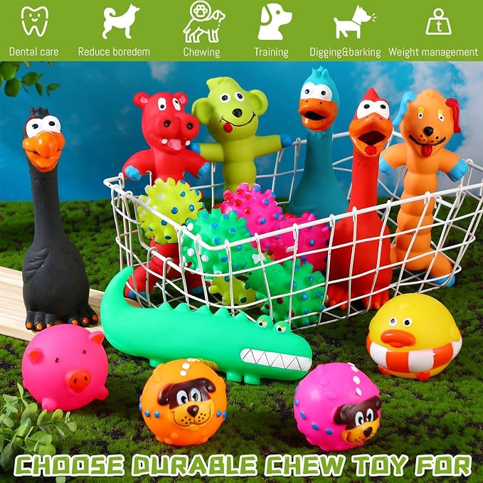Shappy 20 Pcs Squeaky Dog Toys, Latex Rubber Dog Toys Bulk Soft Squeak Chew Balls Assorted Animals Puppy Fetch Interactive Play for Medium Large Pets(Lovely)