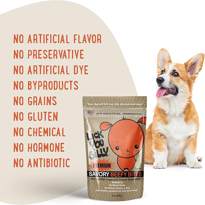 Lick You Silly: All-Natural Freeze-Dried Beef Liver and Peanut Butter Nutterdoodles Dog Treats - Made in the USA with Essential Ingredients for Dogs and Ages - 8 Ounce Pouch