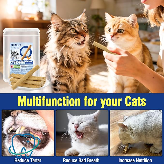 30g Freezed Dried Cat Chew Stick Chicken Flavor, Cat Dental Treats for Freshens Breath and Reduce Tartar, Feline Teething Sticks Cats Treats Snack