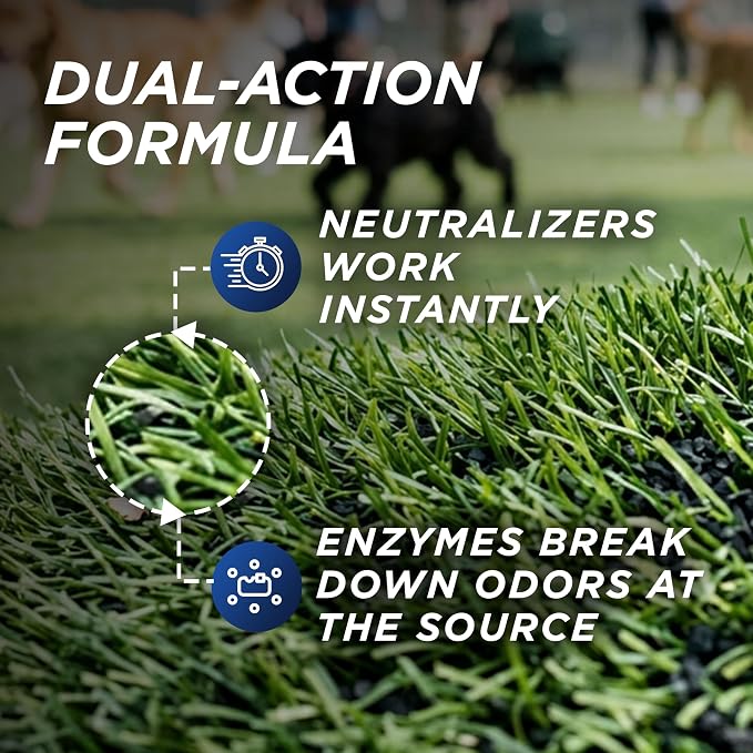 30 Seconds Outdoor Odor Eliminator for Pets, Dogs, For Grass, Turf, Lawns, Kennels & Dog runs, Enzyme Cleaner Hose Sprayer with Concentrate Refill (64 Oz Hose End Sprayer & 1 Gallon Refill Bottle)