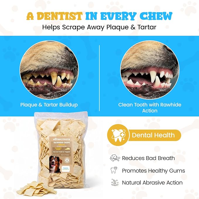 hotspot pets Rawhide Chips Dog Chews - Single Ingredient Premium Bulk Rawhide Chips for Dogs - Helps Support Teeth & Dental Chews for Dogs - 5 Pound