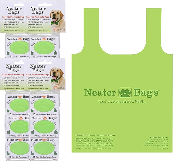 Neater Pet Brands Neater Bags Dog Waste Bag, No Rolls to Fuss With - Dog Poop Bags Dispense One at a Time, Doggie Poop Bag with Easy-Tie Handles (180 Count)