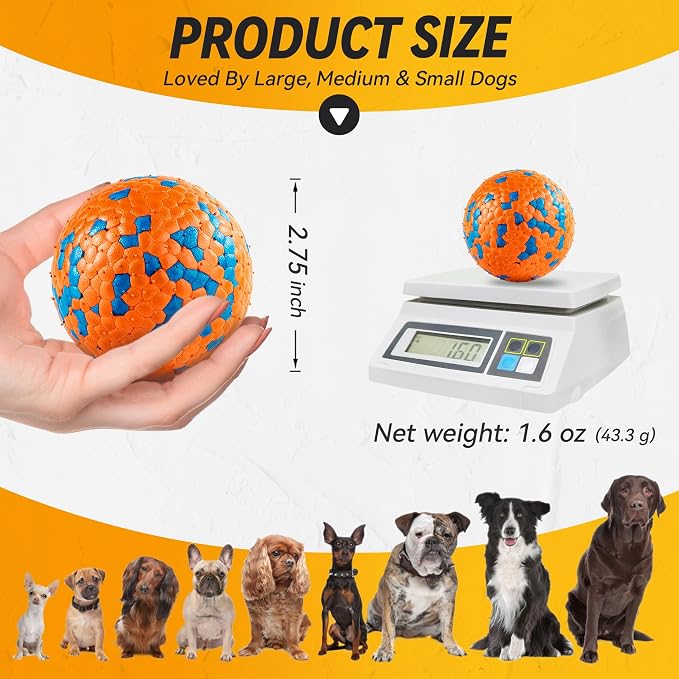FUSOTO 4Pcs Dog Balls, Tennis Balls for Dog Aggressive Chewers, for Large Medium Small Puppy, Training Catch&Fetch, Water Floats Toys, Orange