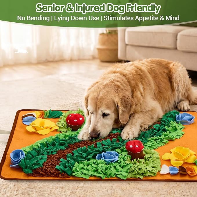 Avont Snuffle Mat for Dogs, Extra-Large 29.9"x21.3", Slow Feeder with Treat Hiding Spots & Squeaky Mushroom, Foraging Mat for All Breeds & Small Pets, Machine Washable Non-Slip