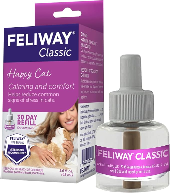 FELIWAY Classic Cat Calming Diffuser Refill (1 Pack, 30 Day) – Cat Pheromone Diffuser Refill Reduces Stress‑Related Behaviors Like Spraying, Scratching, Hiding