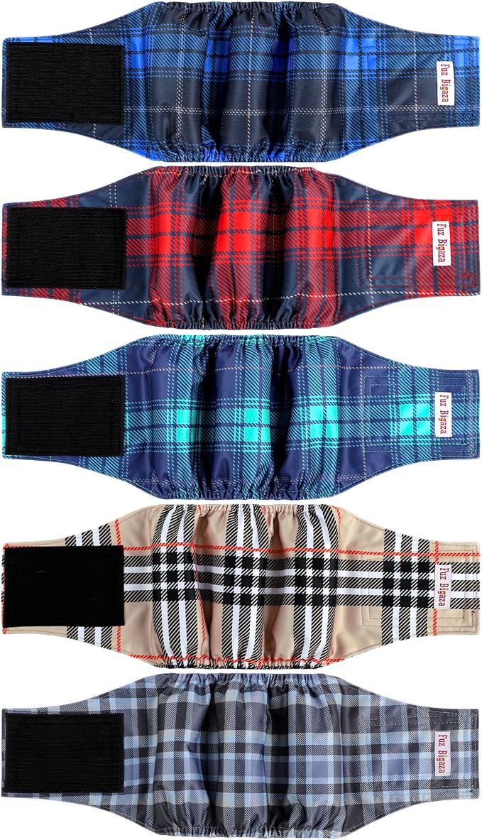 5 Pack Male Dogs Diapers, Washable Reusable Premium Belly Bands for Male Dogs, High Absorbing Male Dog Pee Wraps for Doggie in Incontinence or Excitable Urination and Training Grid Small