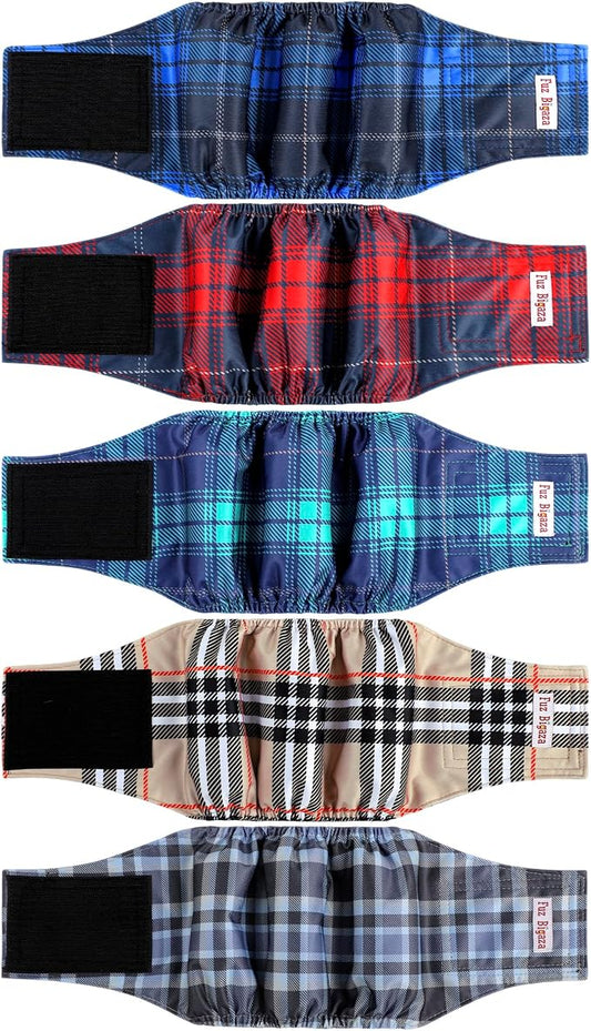 5 Pack Male Dogs Diapers, Washable Reusable Premium Belly Bands for Male Dogs, High Absorbing Male Dog Pee Wraps for Doggie in Incontinence or Excitable Urination and Training Grid XS
