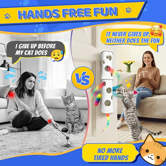 Cat Toys Interactive for Indoor Cats, Mounted Feather Automatic Enrichment Cat Toy with Speed Adjustable Smart Activated for Kittens & Bored Adult Cats, USB Rechargeable, Perfect For Indoor Cats
