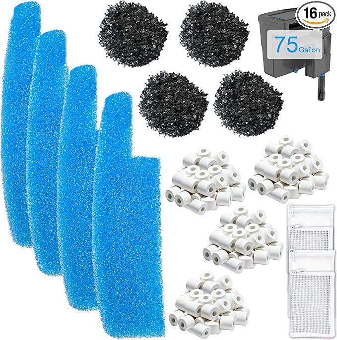4 Set Complete Filter Media Kit Compatible with Seachem Tide 75-Gallon (300L) Filters for Large Aquariums Filter Media Kit Including – Tidal 75 Polishing Pads, Foam Filter Sponge, Matrix Bio Media