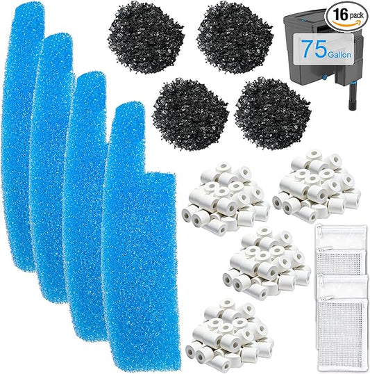4 Set Complete Filter Media Kit Compatible with Seachem Tide 75-Gallon (300L) Filters for Large Aquariums Filter Media Kit Including – Tidal 75 Polishing Pads, Foam Filter Sponge, Matrix Bio Media