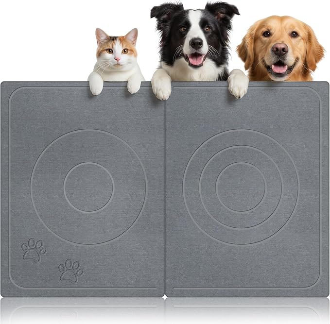 Stone Dog & Cat Food Mat, Bite-Proof Non-Slip Large Diatomaceous Pet Feeding Mat for Puppy Cat, Summer Cooling Quick Drying Dog Cat Water Bowls Mat for Protect Floor (Dark Grey 24" x 16")